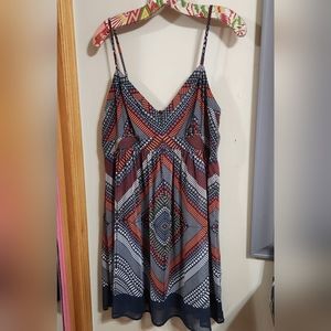 AE boho print festival mini red navy blue ivory/white geometric sz 14/XL v-neck